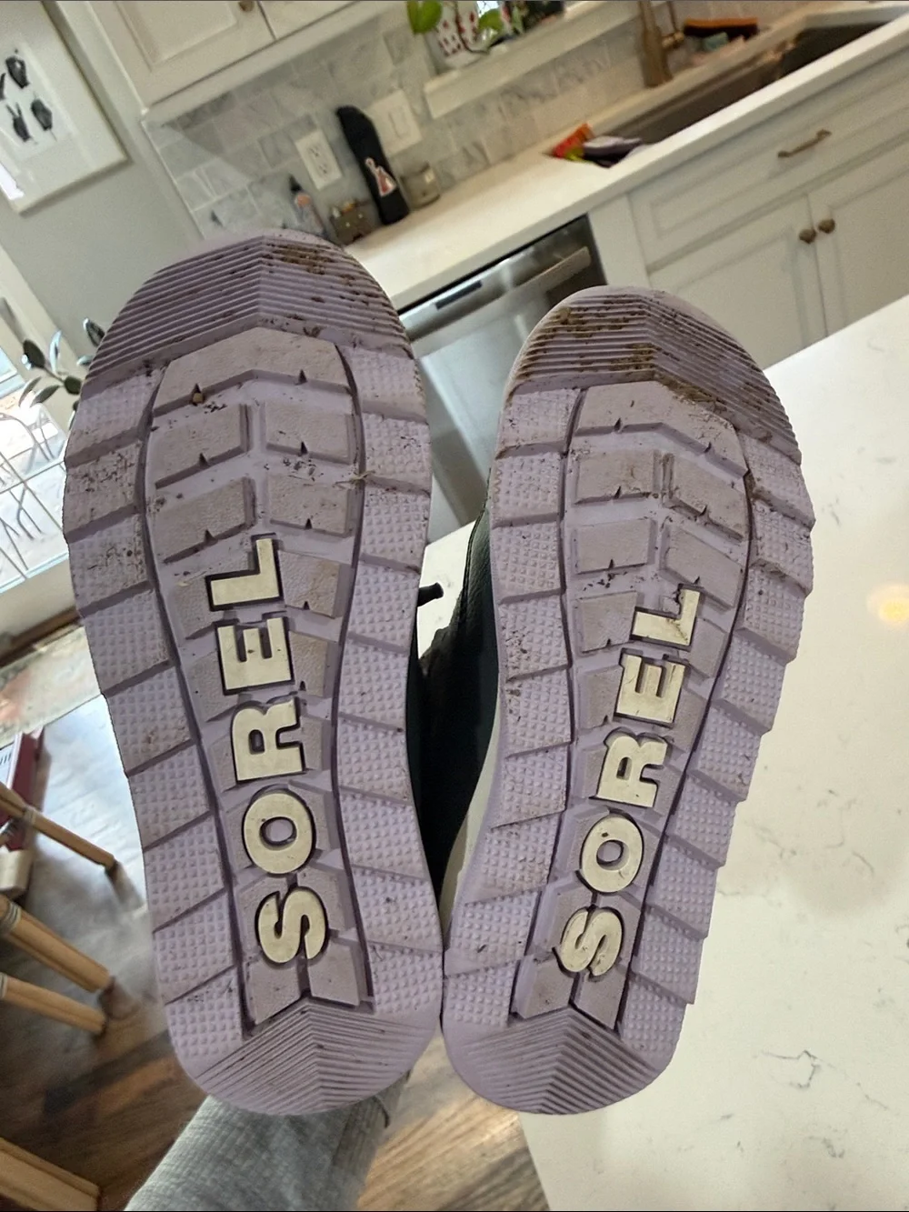 Sorel Kids Gray Winter Boots with Light Purple Accents